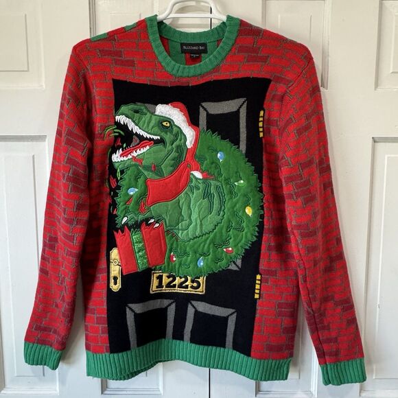Blizzard Bay Ugly Christmas Sweater T-Rex Dinosaur Brick Door Decor Wreath Large - Picture 2 of 11